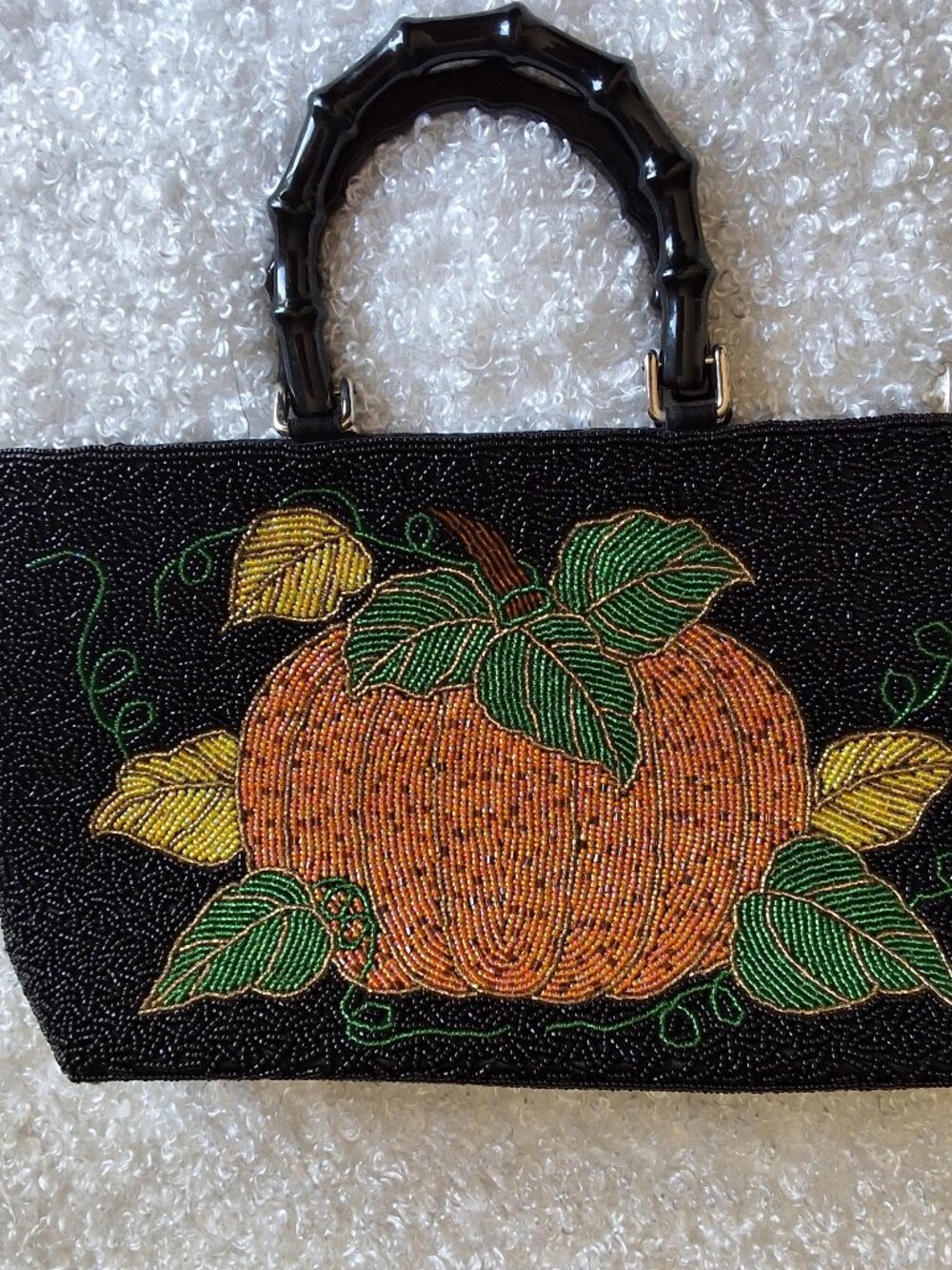 Beaded pumpkin fall handbag